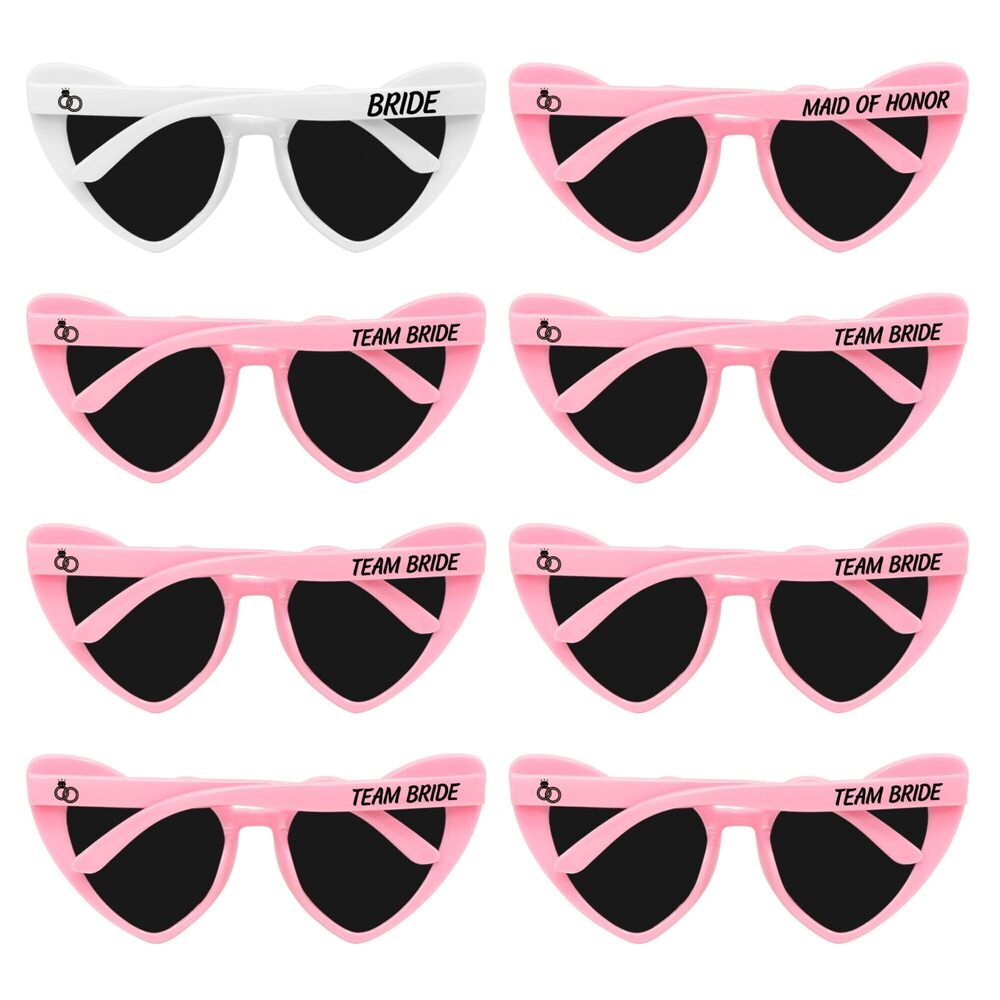 3610 Pink Heart Sunglasses Set – 8 Pack Bride, Maid of Honor & Team Bride
